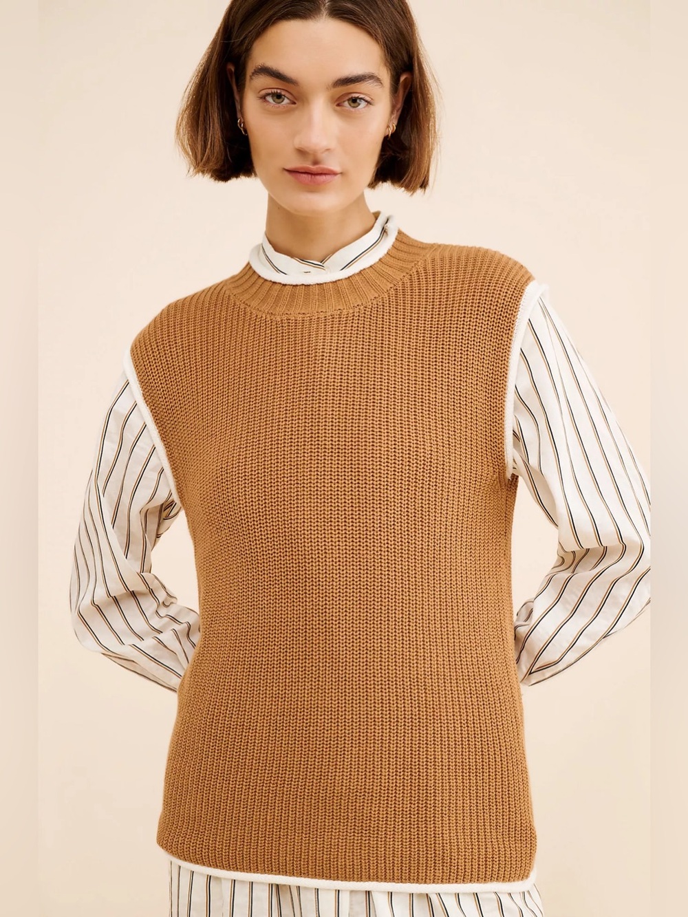Anthropologie Brown Knit Sweater Vest XS Little Lies Amber Cotton Fall Top